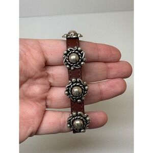 Brighton Brown Leather Western Concho Buckle Bracelet Silver Tone 07165